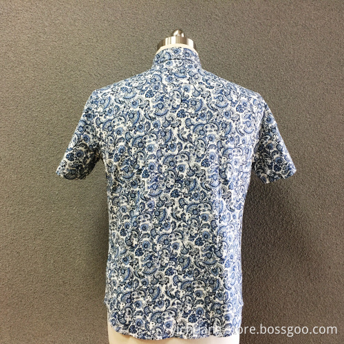 Chemise homme en coton imprimé bleu